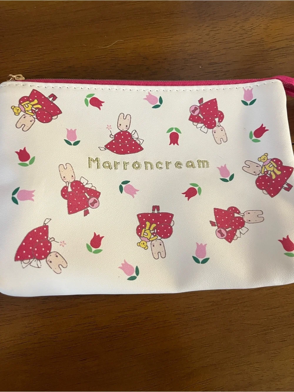White & Pink Bunny Print Zip Pouch